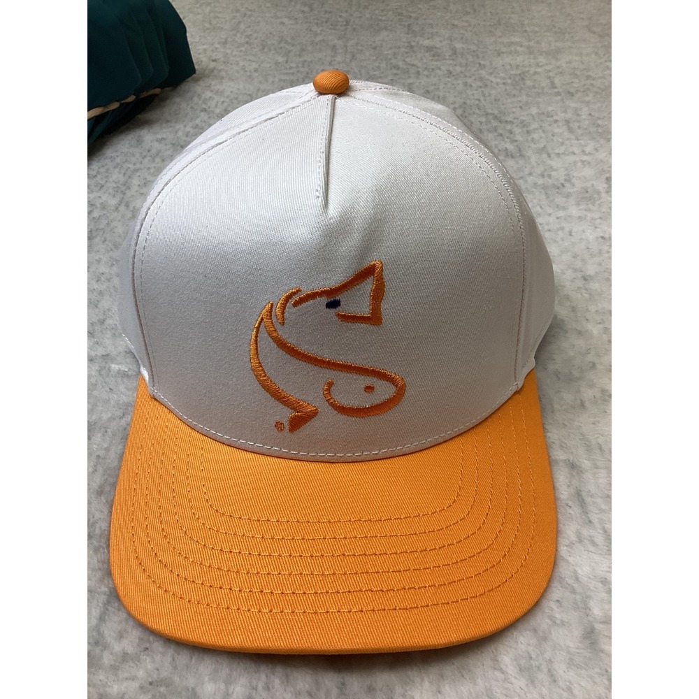 Charleston Angler Fish Embroidered Trucker Hat White Orange Snapback Cap OSFA..